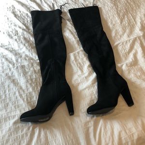 Suede Black Over The Knee Heeled Boots